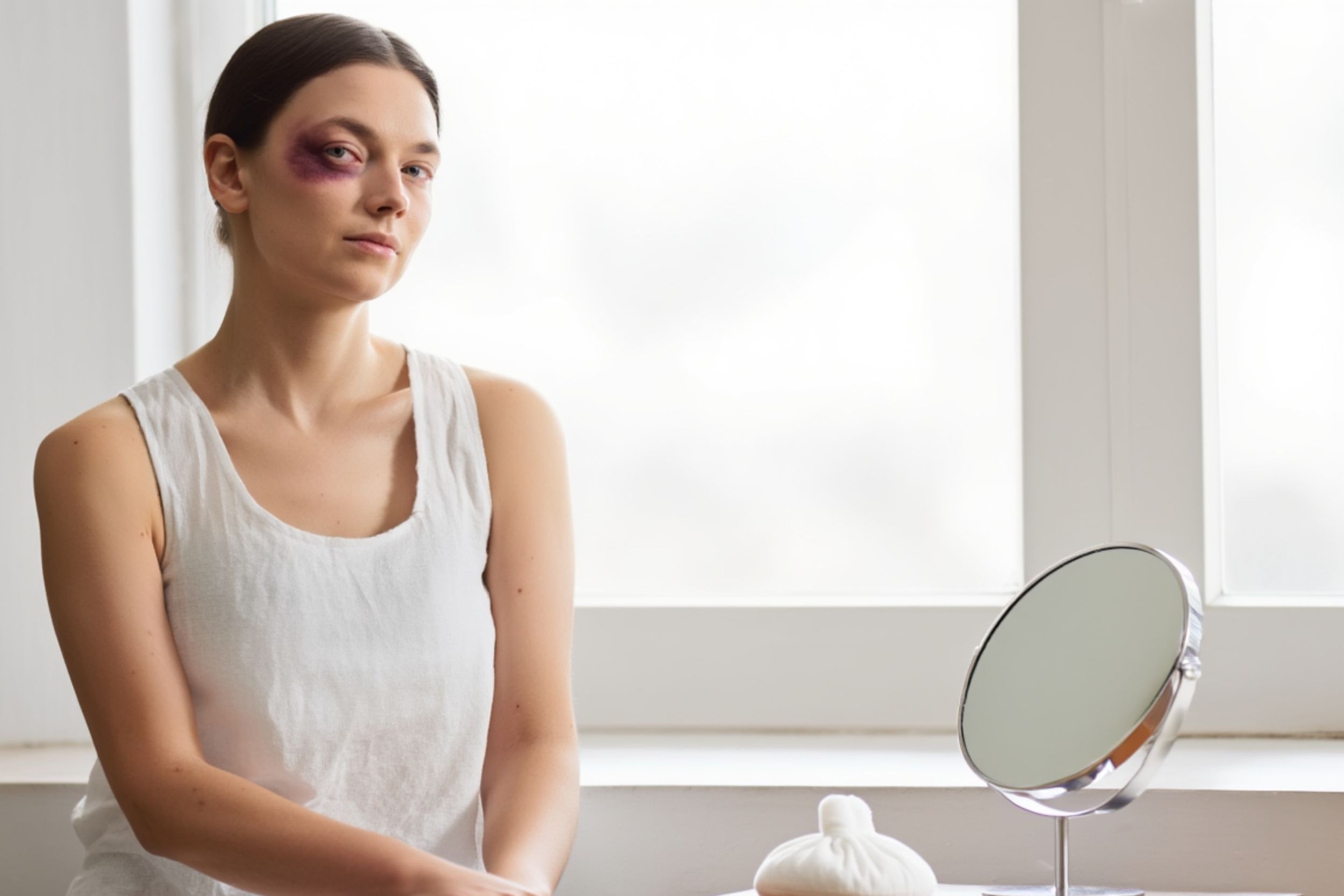 Femme avec un oeil au beurre noir