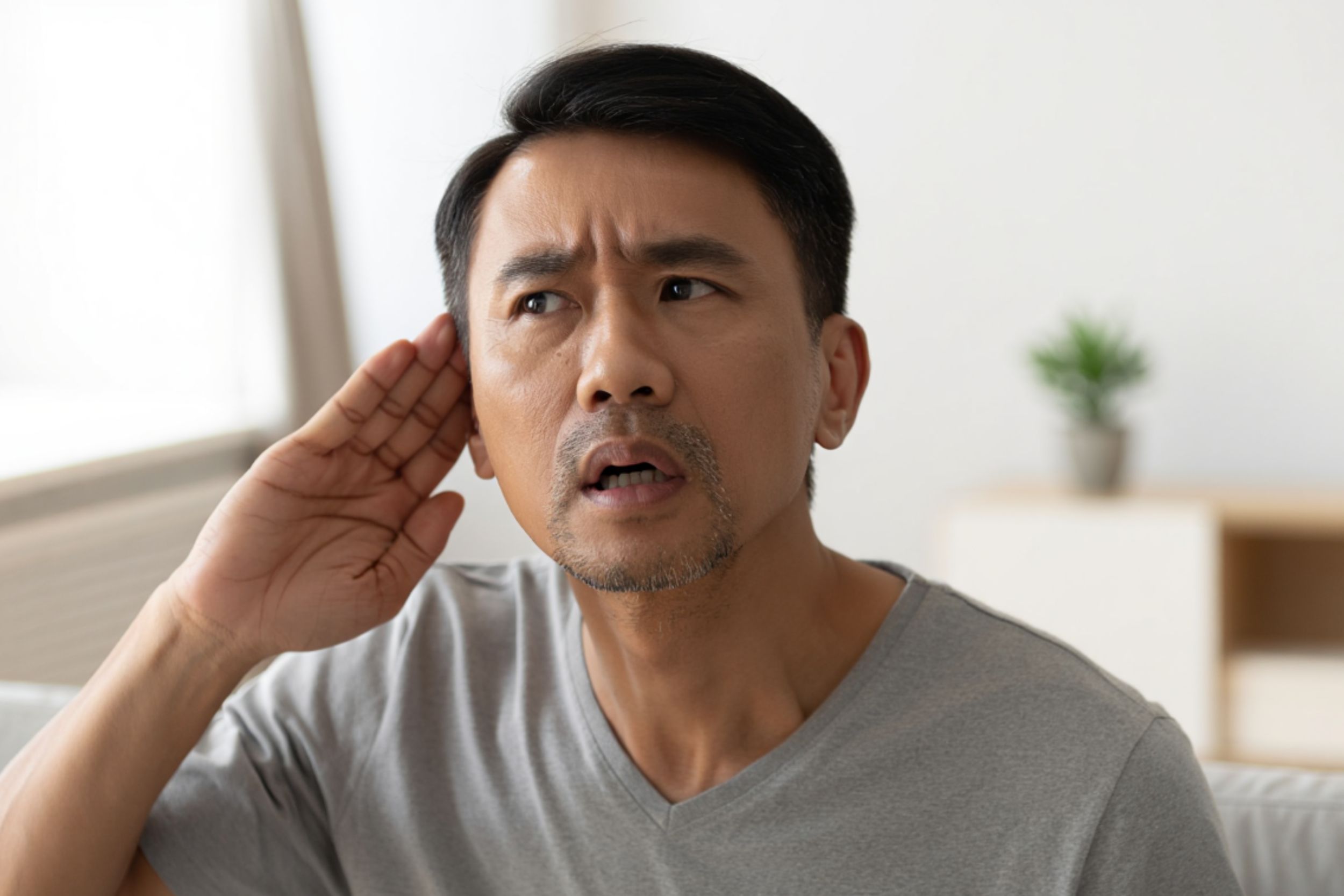 Homme qui a une oreille bouchée